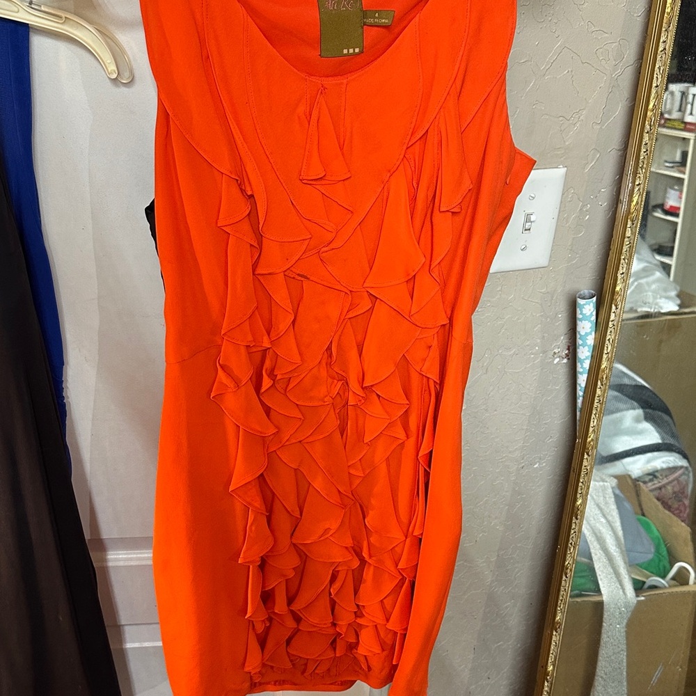 Ali Ro Vibrant Orange Midi ruffle summer dress